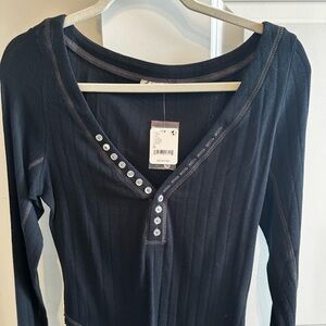 Free People Black Long Sleeve Top